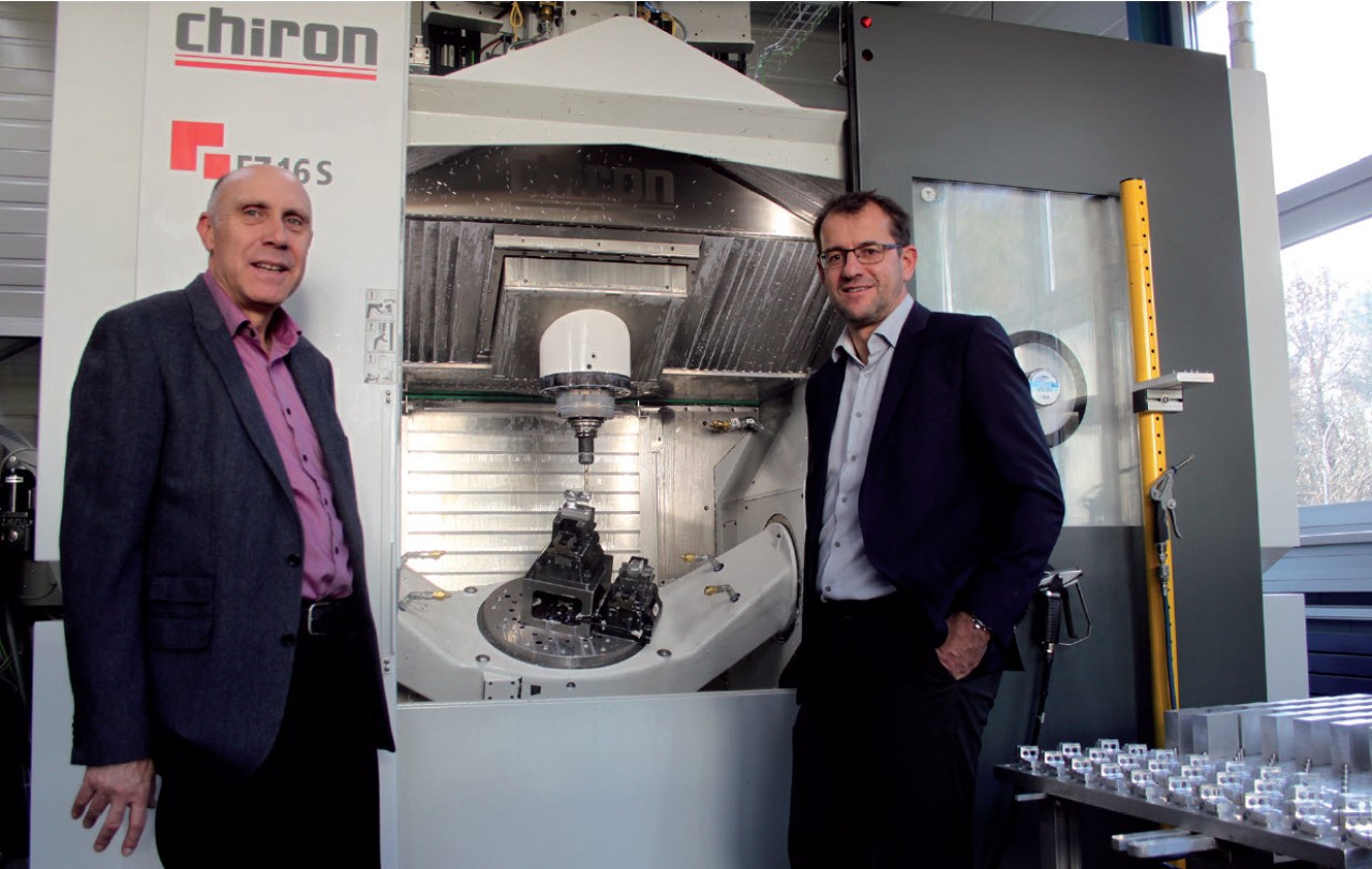  The new CHIRON FZ 16 S five axis CNC machining centre.  From left to right: Ruedi Schalch, technical consulting/sales at CHIRON in Switzerland and Herbert Wagner, COO and division manager of production at Rau AG. Picture: maschinenbau  