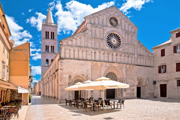  Historic cathedral square in Zadar street view, Dalmatia region 