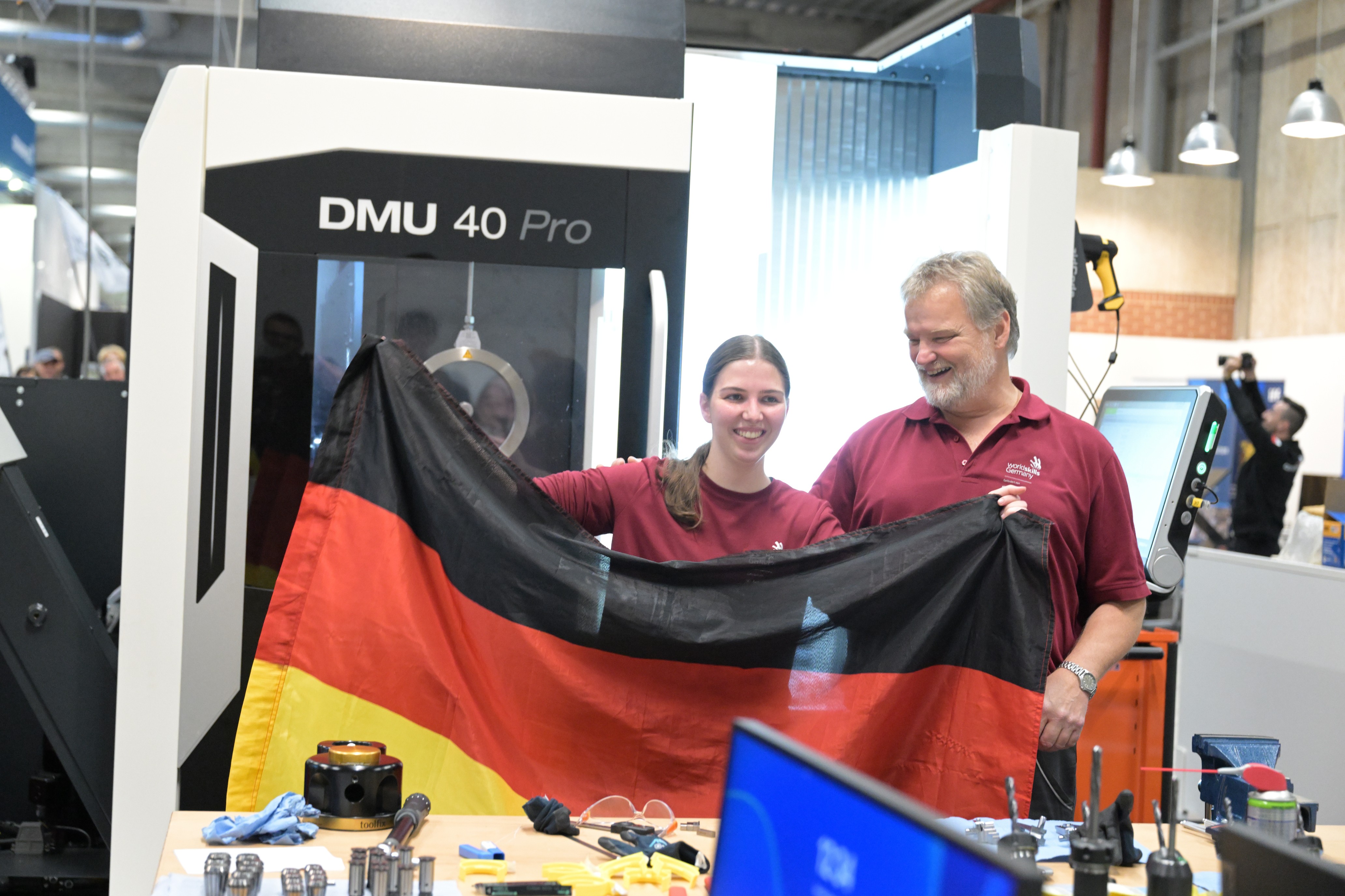 Medal winner Carina Bühler and national coach Herbert Mattes, Education Manager at the CHIRON Group, are delighted that the intensive preparation has paid off. (Source: EuroSkills Herning 2025, Martin Klindtworth)